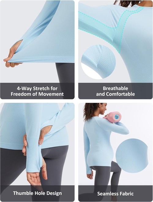 MathCat Seamless Maternity Shirts - Long Sleeve Athletic Tops for Women | Comfortable Yoga & Casual Tee