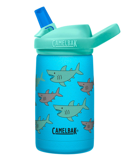 CamelBak Eddy+ Kids Insulated Stainless Steel Water Bottle with Bite Valve Straw, Leak‑Resistant Design for Everyday Hydration, 12oz, School of Sharks