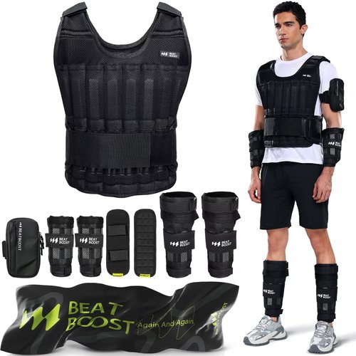 BeatBoost Weighted Vest Men 20 lb Adjustable Weight Vest with Wrist Ankle Weights Steel Plates Weights for Walking Strength Training Running Workout