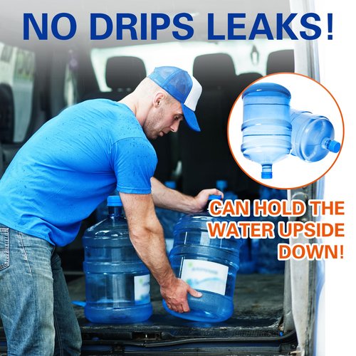 Gofriipai Upgraded 3 and 5 Gallon Water Jug Cap, Silicone Reusable Replacement Cap, No Spill 5 Gallon Water Jug Lid Fits 55mm Bottle, 5 gallon water bottle caps for Outdoor & Kitchen (5)