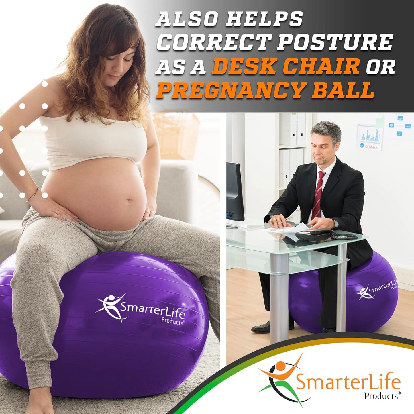 SmarterLife Yoga Ball - Fitness & Stability Exercise Ball for Core Workouts | Anti-Burst Design