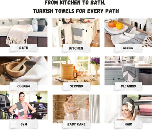 Bazaar Anatolia Hand Towels - Set of 4 Decorative Turkish Towels | 39" x 19" - 100% Cotton, Diamond Black