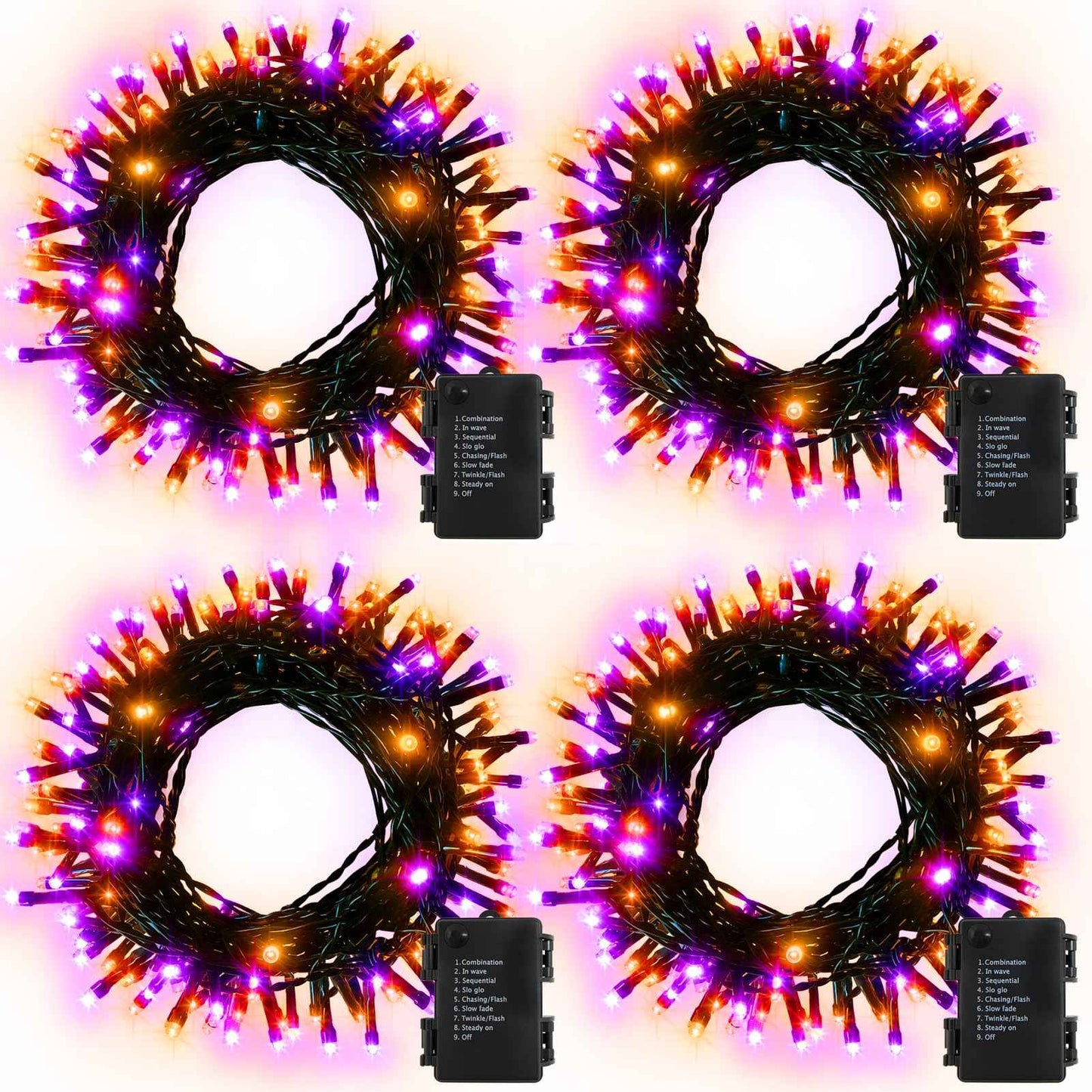 DealBeta 4 Pack Orange Purple Halloween String Lights Battery Operated, Each 16.4Ft 50 LED Indoor Halloween Lights with Timer 8 Modes for Party Yard Patio Decoration