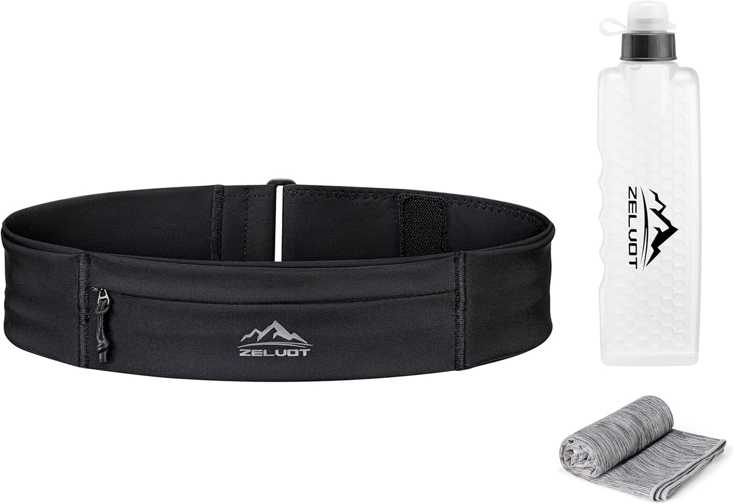 Zelvot Running Belt - Adjustable Fanny Pack with 355ml Water Bottle & Phone Holder | Waterproof for Jogging & Hiking (Black, Medium)