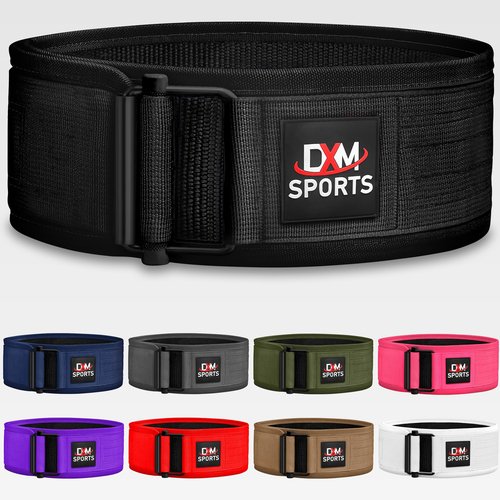 DXM SPORTS Self-Locking Weight Lifting Belt - Men Women Gym Fitness Strength Training, Bodybuilding Powerlifting Weightlifting Workout, Deadlift Squat, Pro Exercise Belt (Black, Medium)