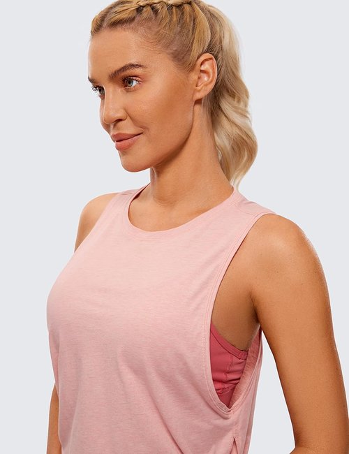 CRZ YOGA Pima Cotton Tank Tops for Women - Loose Fit Sleeveless Workout & Yoga Crop Shirts