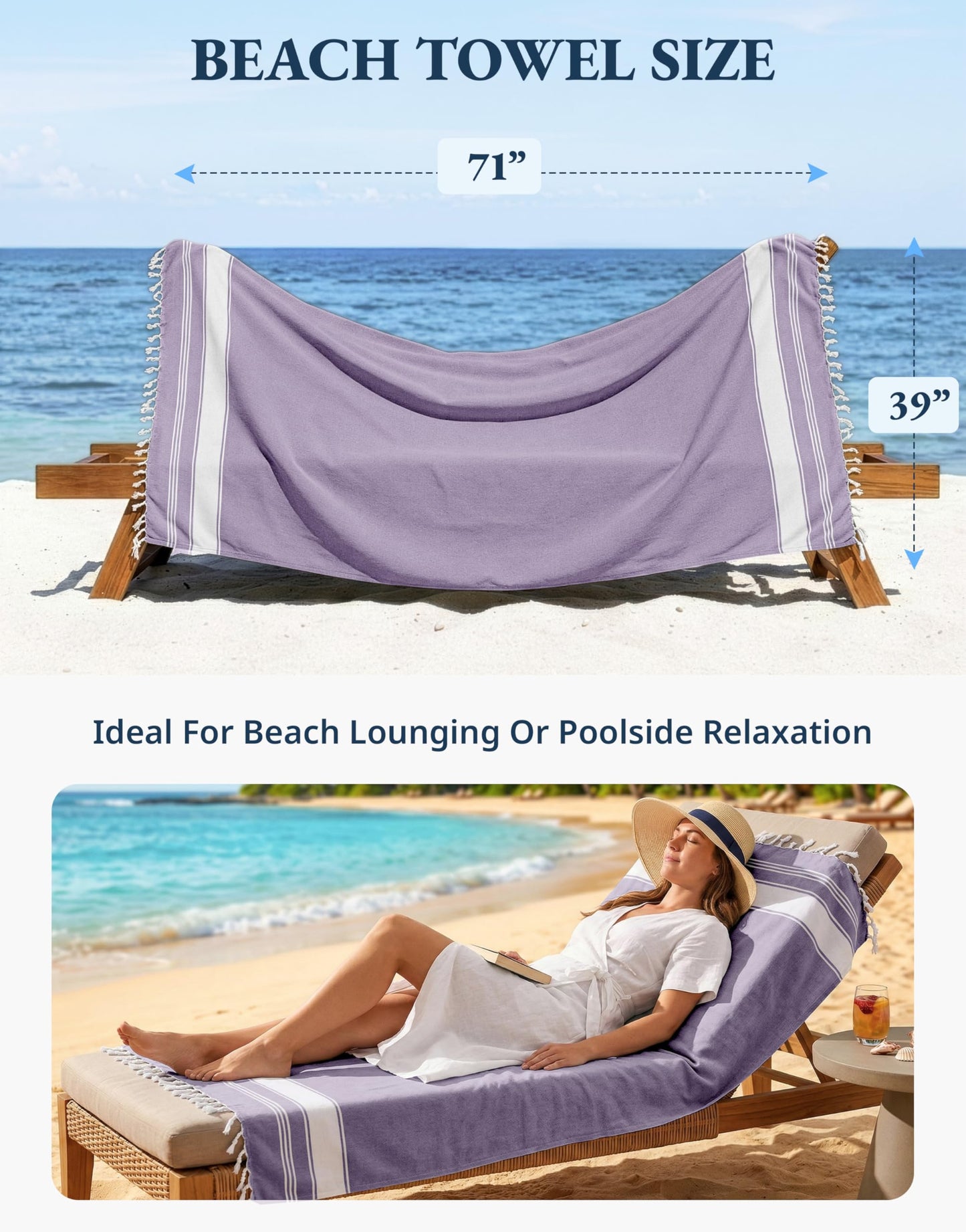LANE LINEN 2 Pack Beach Towels Oversized, 39"x71", Quick Dry - Regal Orchid