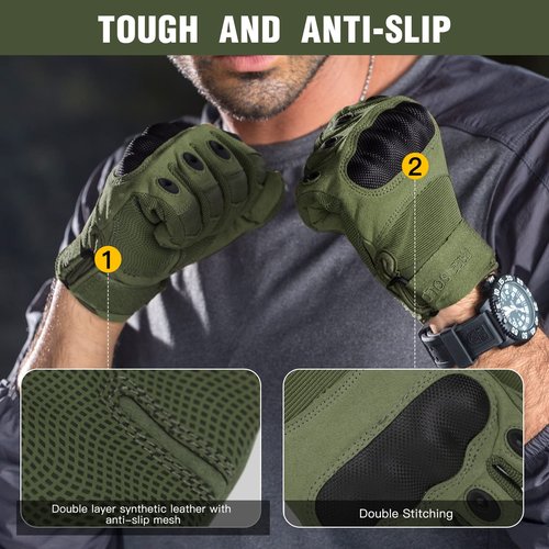 FREE SOLDIER Gloves for Men Full Finger Fingerless Gloves for Work Gardening Cycling Motocycle Hiking Riding Climbing(Green Small)