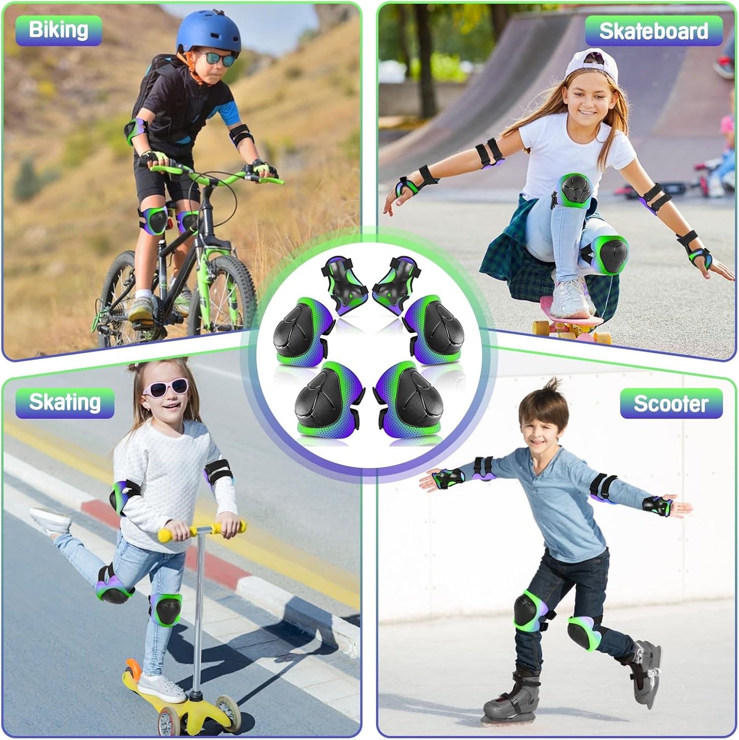 Wemfg Kids Protective Gear Set - 3-in-1 Knee, Elbow Pads & Wrist Guards for Ages 3-14 | Safe Skating & Cycling