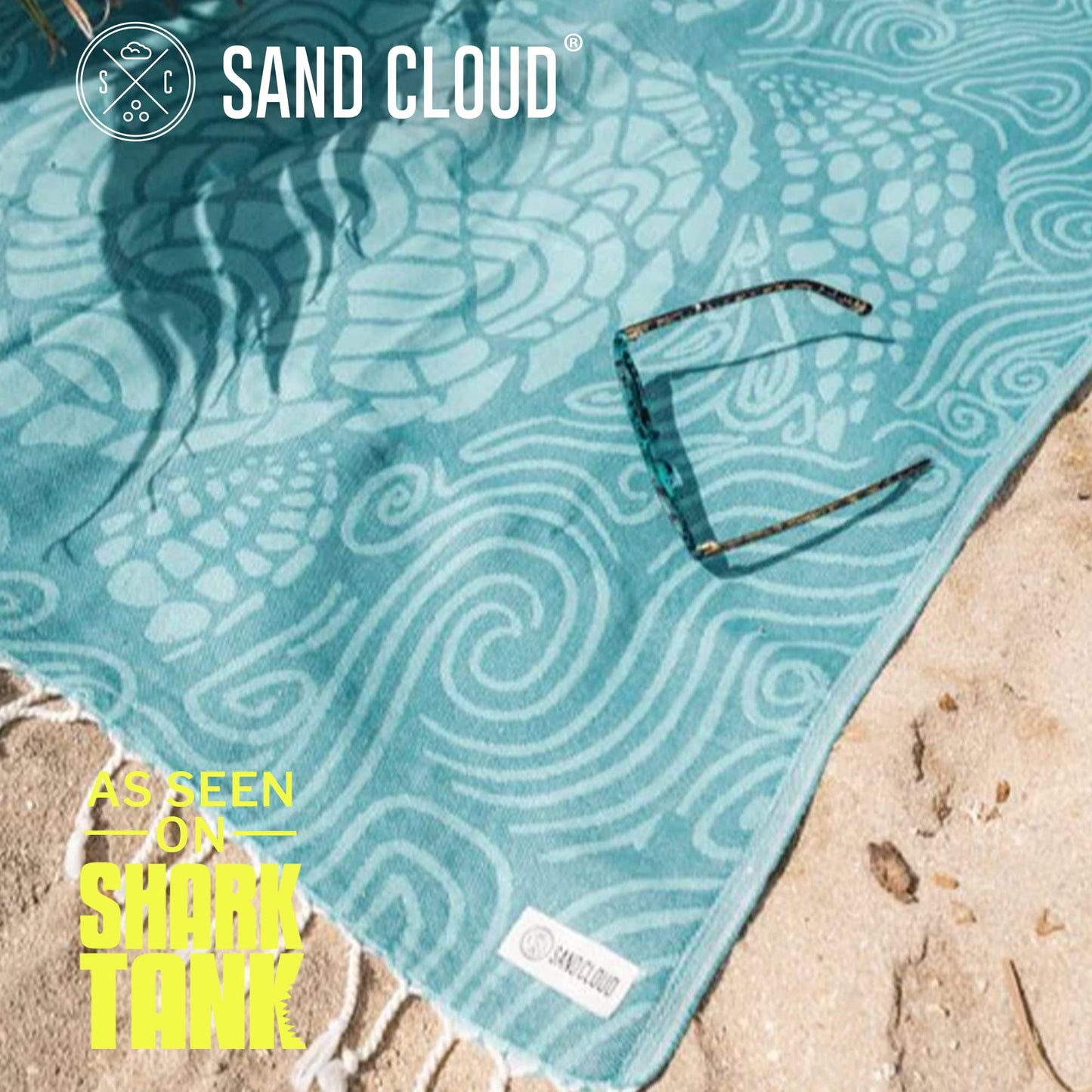 Sand Cloud Turkish Beach Towel - Sand Resistant - 100% Organic Turkish Cotton Yarn - Quick Dry Towel for Beach, Picnic, Blanket or Bath Towel - As Seen on Shark Tank - Marine Life (Swirl Turtle)