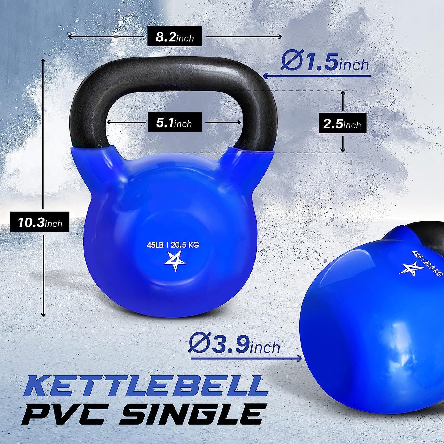 Yes4All Kettlebell, 45 lb Vinyl Coated Cast Iron Strength Training Kettlebells for Home Gym Exercises, Heavy Weights Gym, Fitness, Full Body Workout Equipment, Push up, Grip, Strength Training - Blue