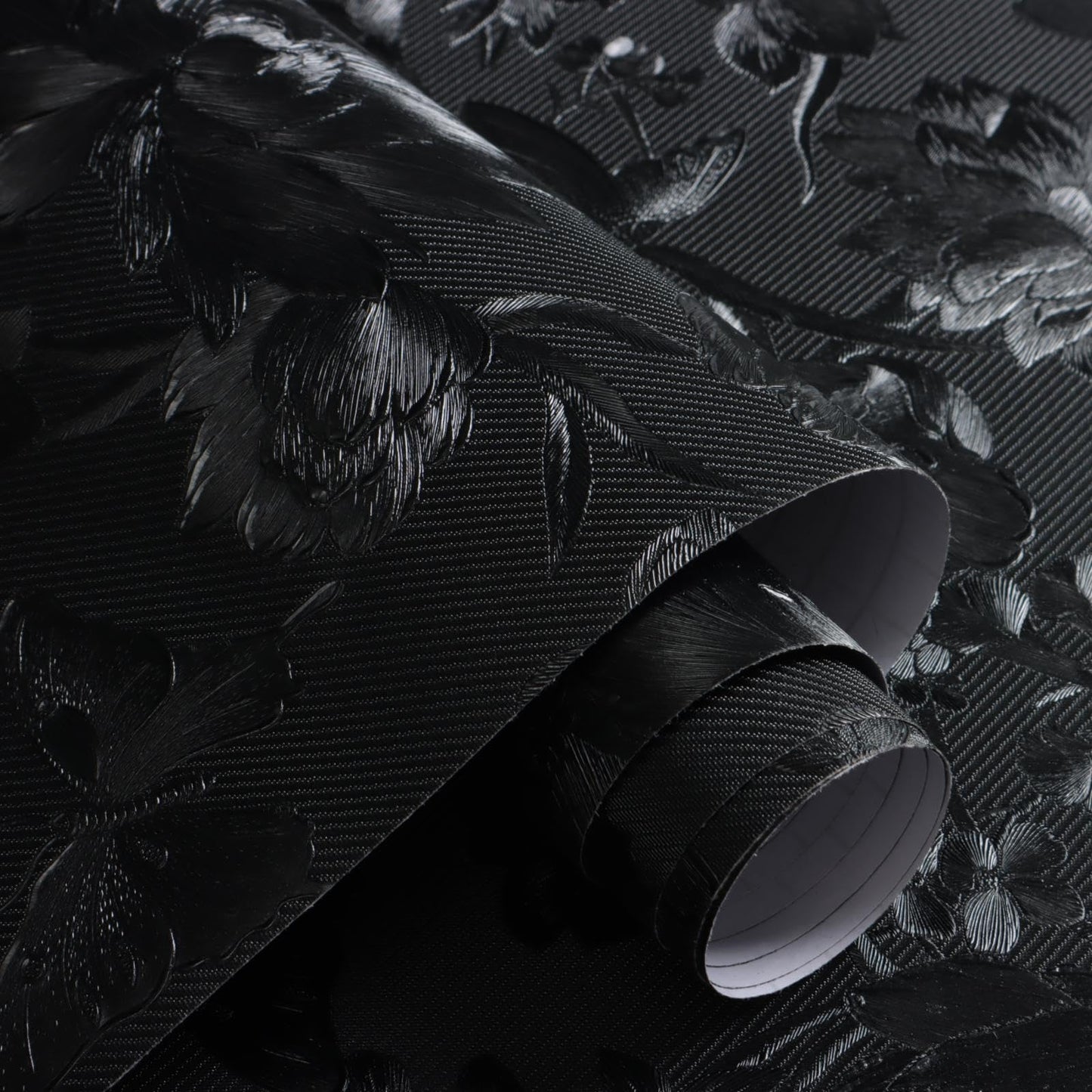 lenify Black Peel and Stick Wallpaper Black Floral Wallpaper 15.7inch x 118.1inch Vintage Embossed Textured Contact Paper Embossed Self Adhesive Wall Paper for Cabinets Pure Flower Removable Vinyl