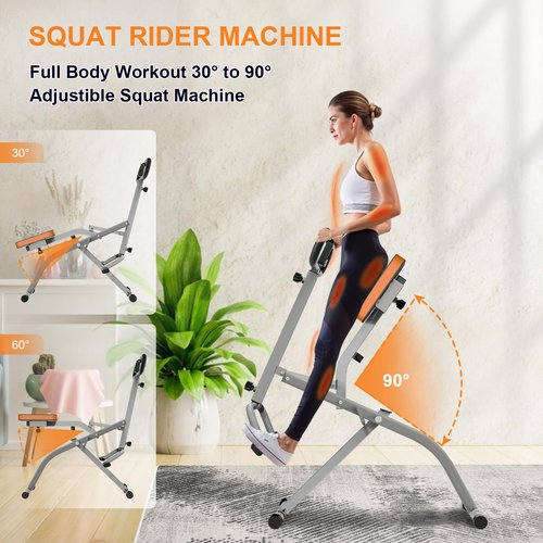 RIVANO Squat Machine, Ab Workout Equipment, 265lbs Loading Capacity Rowing Machines for Home Foldable with Adjustable Resistance Bands and Display, Exercise Trainer for Botty Butt Thighs, Grey