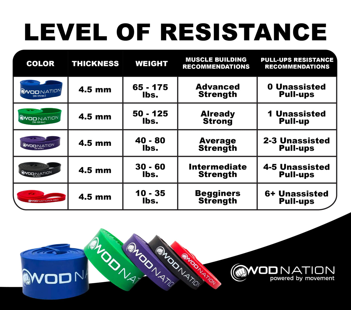 WOD Nation Resistance Bands - Single, 40-80 lbs, Purple - Exercise Bands for Calisthenics, Strength Training & Yoga - Pull Up Assist for Pull Up Bar & Mobility
