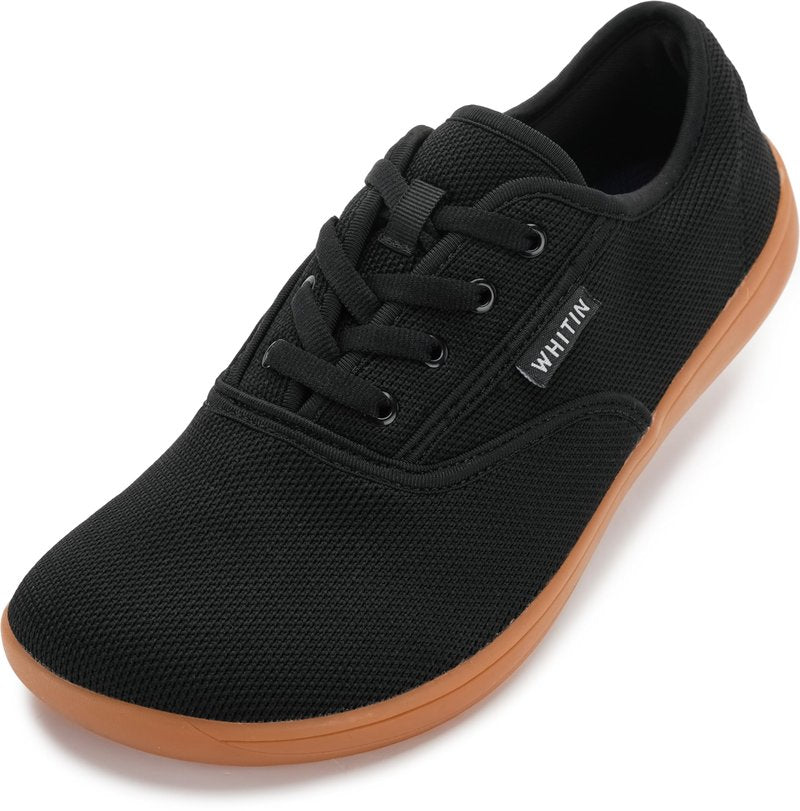 WHITIN Women's Wide Toe Box Barefoot Shoes Zero Drop Sole Sneakers Minimalist Minimus Size 10 10W Bare Feet Running Walking Knit Gym Black Gum 41