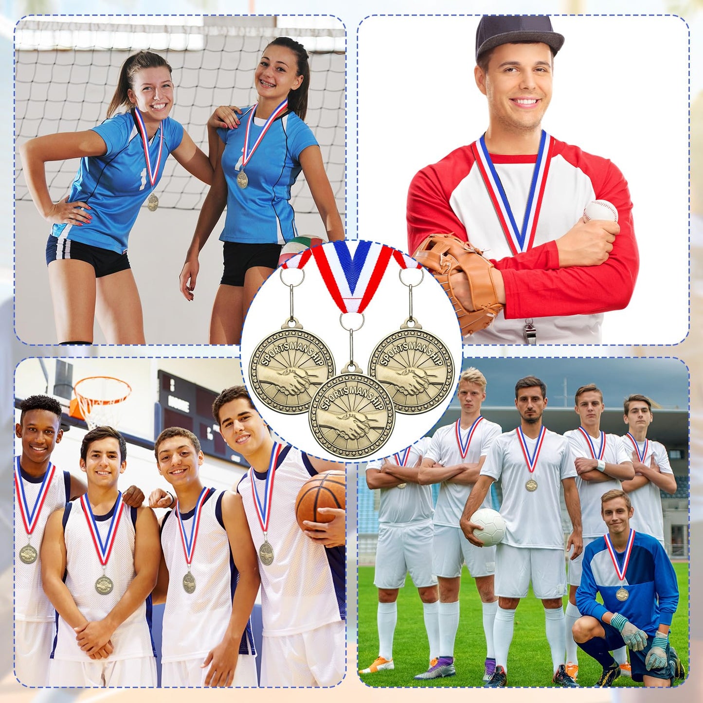 Remuuly 30 Pcs Gold Medals Bulk 2'' Basketball Soccer Baseball Volleyball Football Lacrosse Kickball Cheer Bowling Trophy Medals for Awards for Sports Participation Winner Gift(Gold,Sportsmanship)