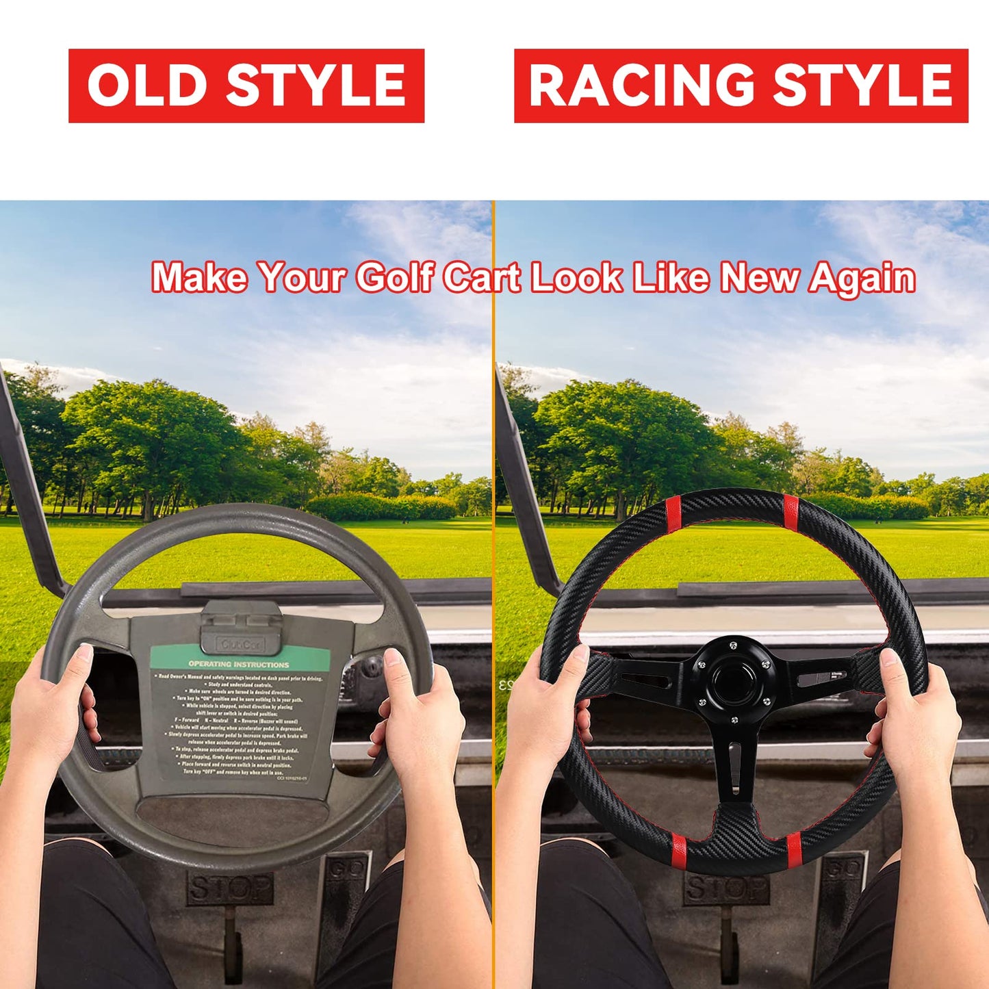 MOSNAI 13.7'' 350mm Deep Dish Steering Wheel, Racing Golf Cart Fit Club Car DS and Precedent,Yamaha EZGO RXV & TXT Golf Cart Steering Wheel