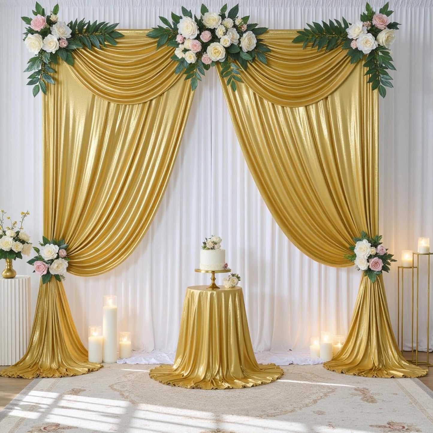 Skiennix Gold Sequin Backdrop Curtain Panels - Wrinkle-Free Glitter Drapes | 10x10 ft for Weddings & Parties