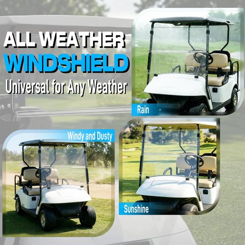 Foldable 3/16"(5MM) Thick Front Golf Cart Windshield Replacement for EZGO TXT 2014-Up Anti-UV Impact Resistant Acrylic with Heavy Duty Hinges Clear
