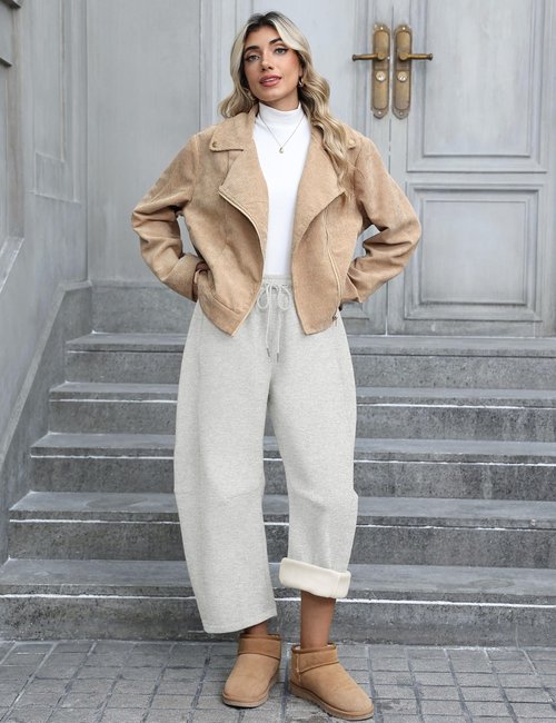Hongsui Women's Baggy Sweatpants Fall Winter Barrel Leg Pants Casual Drawstring Palazzo Pants with Pockets (AshGrey-M)