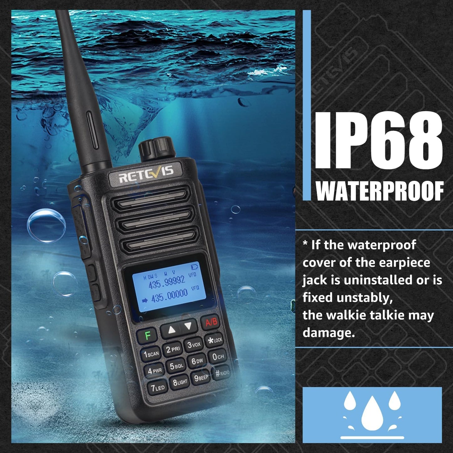 Retevis RA89 Ham Radio, Dual Band Handheld Radio, IP68 Waterproof Two Way Radio, 2500mAh USB-C Rechargeable, Chirp, Flashlight, Long Range Walkie Talkies for Hunting, Emergency Rescue, Survival