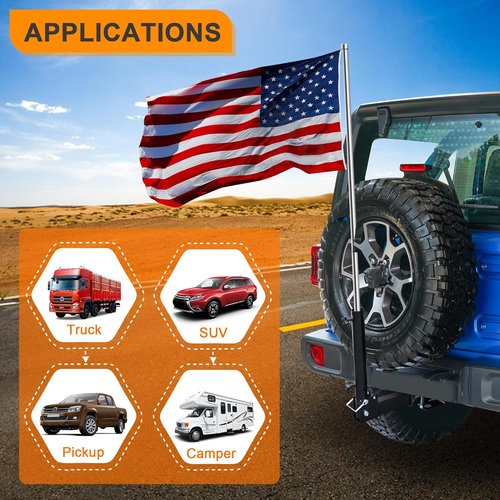 KAIRAY Foldable Hitch Mount Flagpole Holder - Universal Fit for 2-Inch Hitch Receivers | Ideal for Trucks, SUVs, RVs, and Pickups