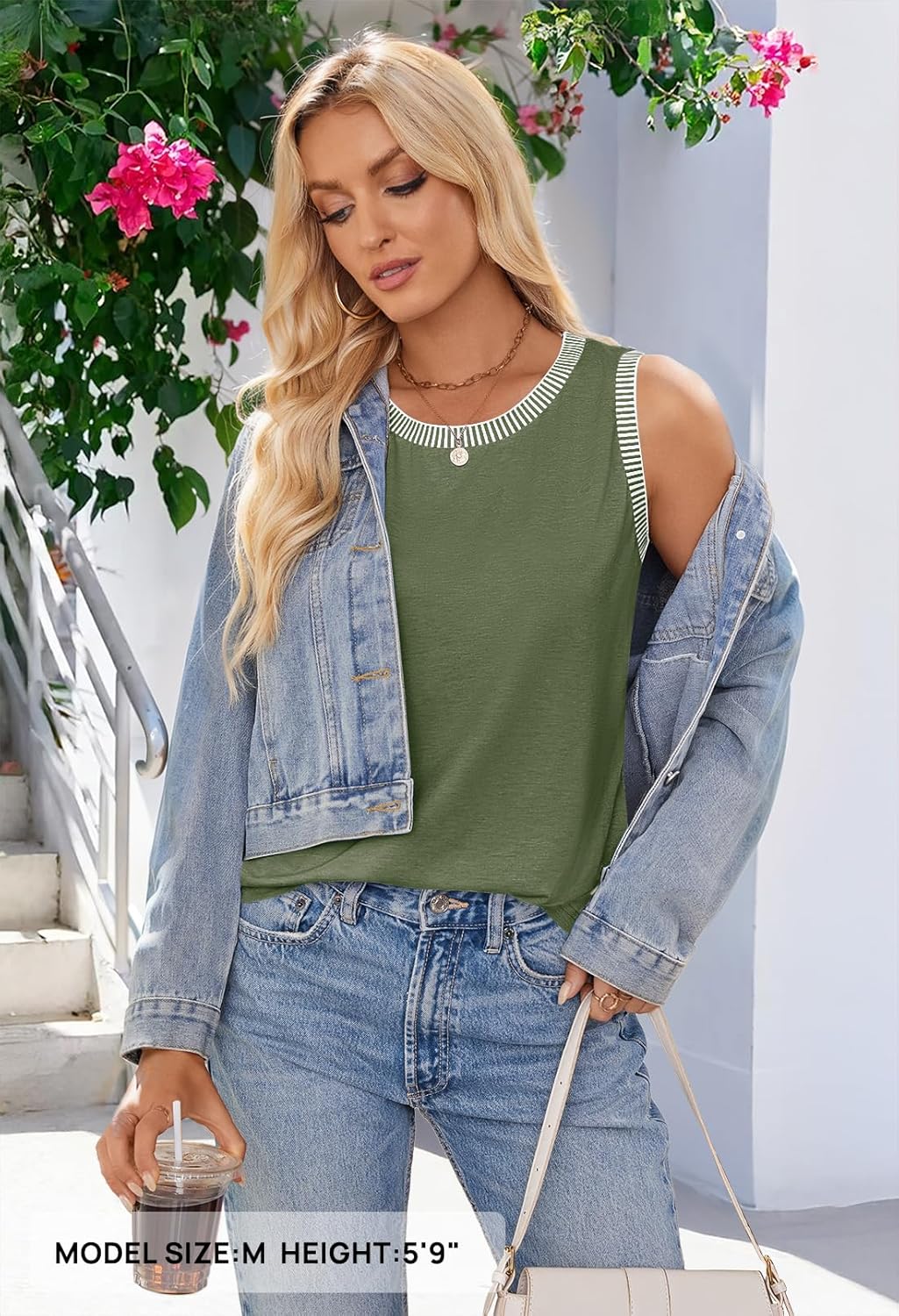 MEROKEETY Women's Tank Tops - Casual Sleeveless Crew Neck T-Shirts | Striped Color Block Design for Summer