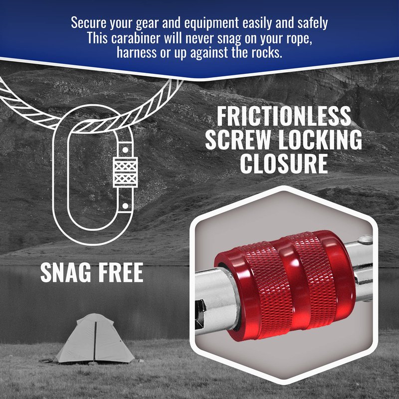 XTEK Climbing 25kn Climbing Carabiner Clip - Heavy Duty O-Shape Steel Locking Caribeaner -Rock Climbing Gear - Strong Large Locking Oval Caribeener for Mountain Climbing