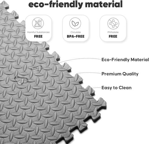 Home Gym Mat - EVA Interlocking Foam Exercise Tiles for Workouts & Play Areas | Grey, 24x24 in, 16 Tiles