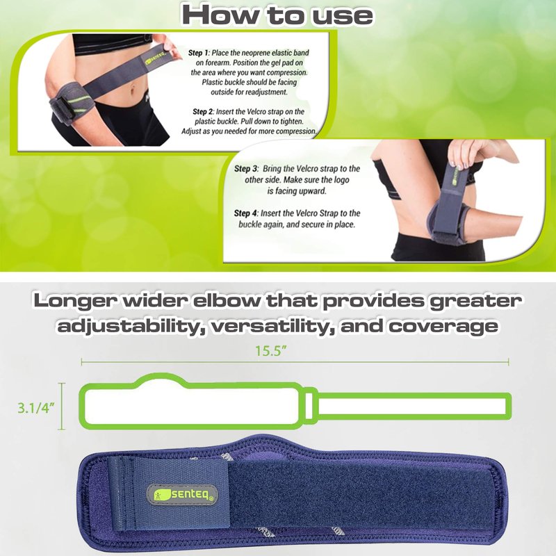 SENTEQ Tennis Elbow Brace: Arm Band for Tennis Elbow, Golfer Elbow and Forearm Support, Neoprene Wraps and Strap, Braces for Men and Women (Blue)
