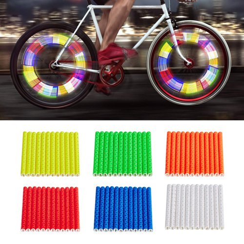 Enmoo Bike Spoke Reflector 6 Sets/72Pcs Bicycle Wheel Spoke Reflector Reflective Mount Clip Tube Warning Strip Waterproof Bicycle Spoke Reflectors