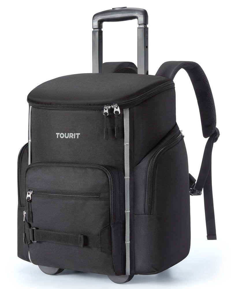TOURIT Rolling Cooler Backpack: Leakproof Waterproof Insulated 36 Cans Beach Cooler with Wheels and Handle Outdoor Camping Picnic Travel Black