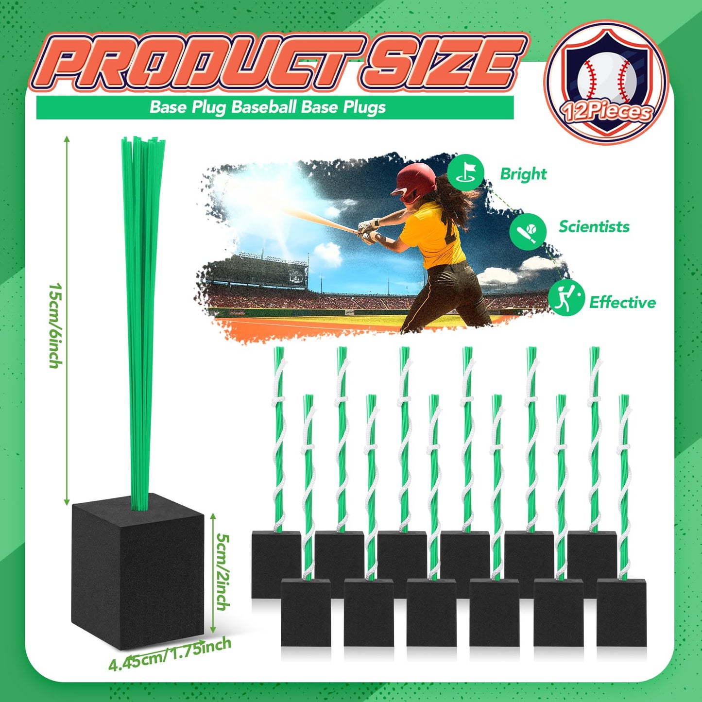 Shappy 12 Pieces Baseball Base Plugs with Tassel Heavy Duty Anchor Plugs for Baseball Field and Softball Accessories(Green)