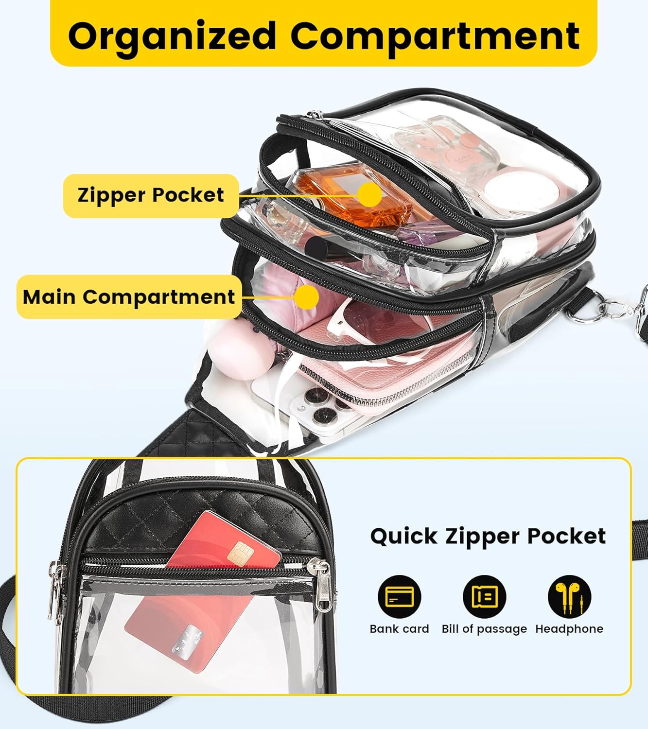 Vorspack Clear Stadium Bag - Stylish Crossbody Bag for Concerts & Events | Durable & Lightweight