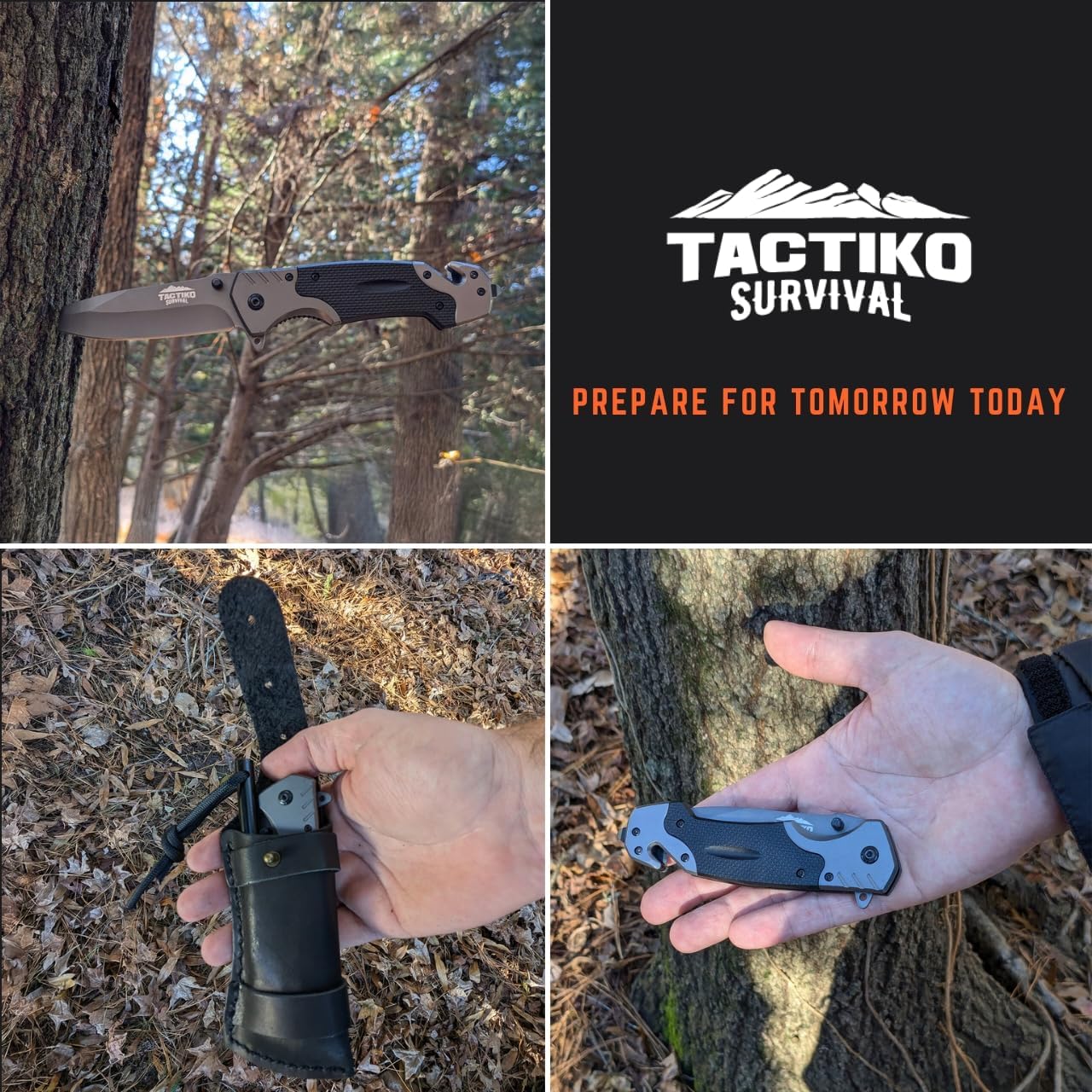Tactiko 4-in-1 Folding Pocket Knife - Emergency Seatbelt Cutter, Glass Breaker & Fire Starter | EDC Tool for Camping & Hiking (Black)