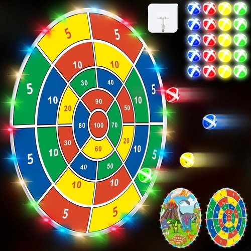 LED Dart Board by Skiennix - Double-Sided Giant Dartboard with 20 Sticky Balls | Fun Indoor & Outdoor Game