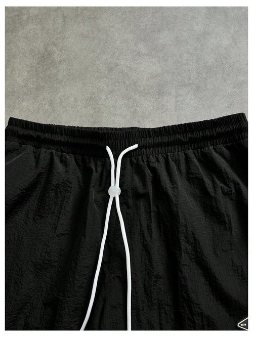SOLY HUX Men's Parachute Track Pants Baggy Sweatpants Casual Workout Athletic Joggers with Pockets Black Medium