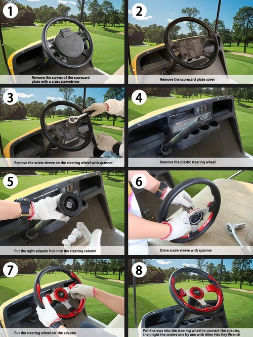10L0L Golf Cart Steering Wheel for Yamaha, EZGO TXT/RXV/Valor, Club Car DS/Precedent/Onward/Tempo Golf Carts (Carbon Fibre)