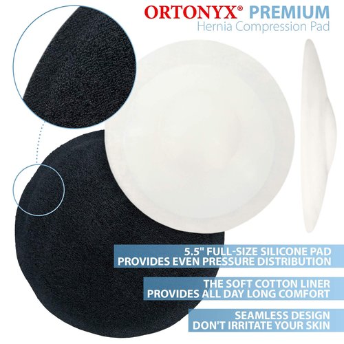 ORTONYX Silicone Umbilical Hernia Compression Pad with Soft Liner and Hook & Loop Closure Abdominal Binder - Navel Ventral Epigastric Incisional and Hernias / ACOX5241PAD-BK