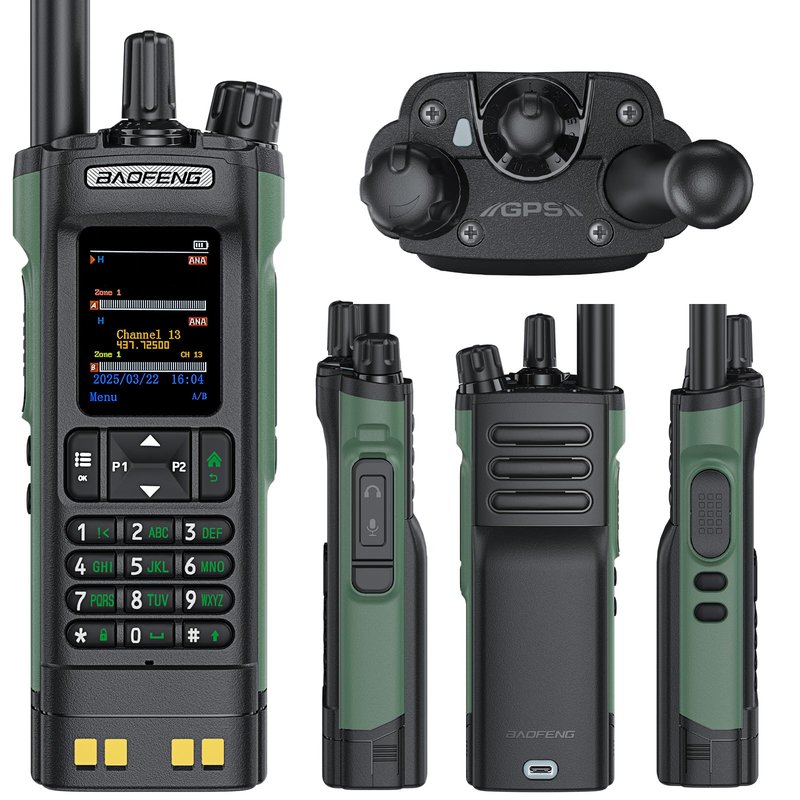 BAOFENG DM32 Dmr Radio,DM-32 Handheld Radio with USB-C Charging, GPS, 10W Long Range DM32UV Walkie Talkie for Emergency Rescue & Outdoor Sports (1Pack Green+Dual Section Antenna+Radio Holster)