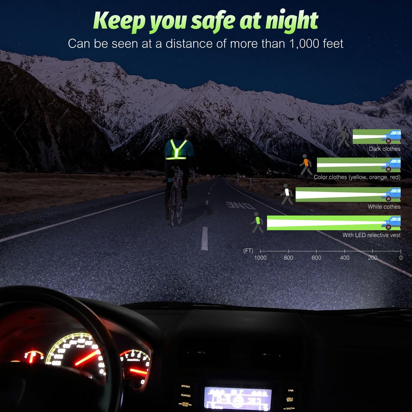 Cabbqiu LED Reflective Running Vest - Light Up With 3 Modes, Rechargeable Night Gear for Runners - Safety Belt for Women Men (Green)