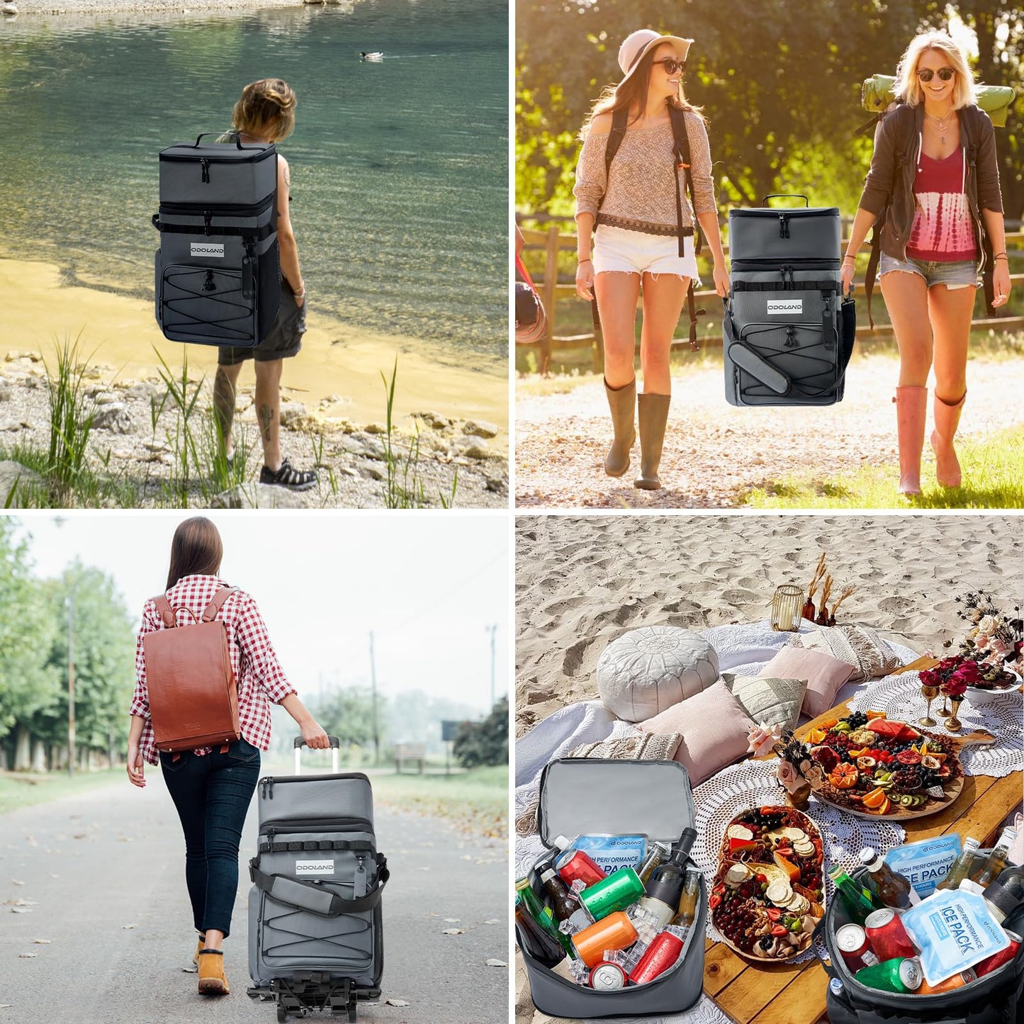 Odoland 72 Can Rolling Cooler Bag with Wheels & Handle, Collapsible Insulated Ice Chest for Beach, Camping & Tailgating - Portable Travel Soft Cooler on Wheels, Collapses for Easy Storage