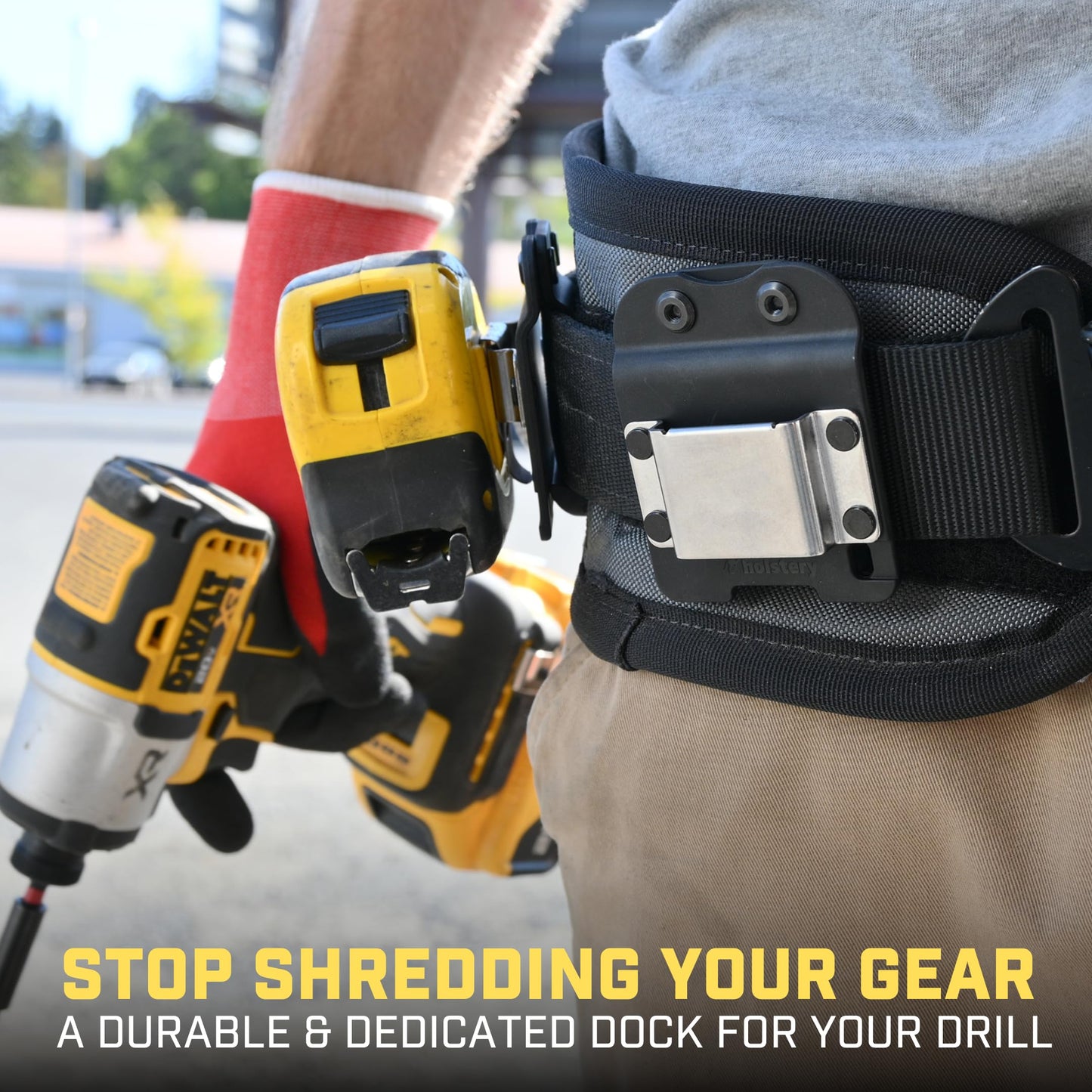 Holstery DriverMaster V2 | Clip-On Tool Belt Drill Holder - Simple Hook Holster for Cordless Drill, Impact, Nailer, Tape Measure, or Any Tools with Hanger Clips