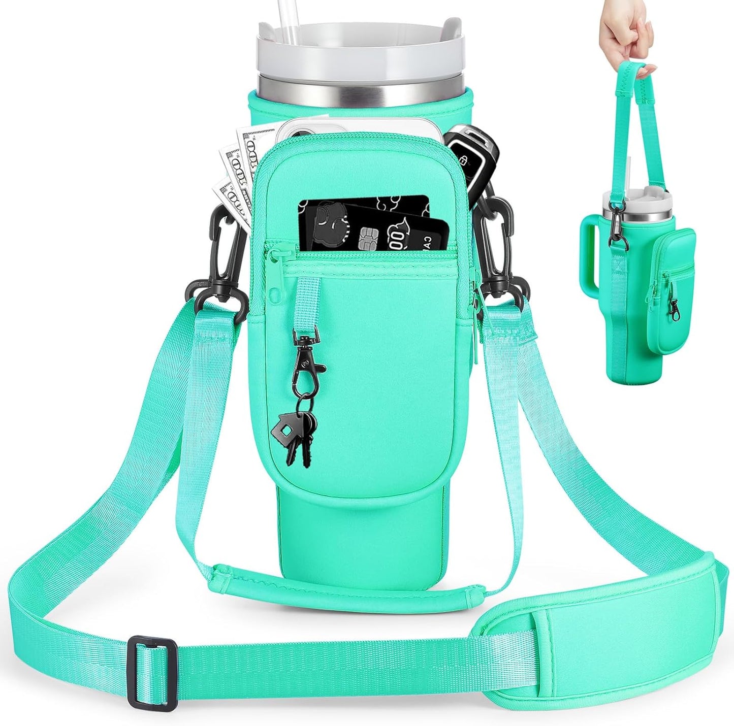 Stanley Water Bottle Carrier Bag - Insulated Neoprene Cup Holder with Phone Pocket | Adjustable Strap, Pink