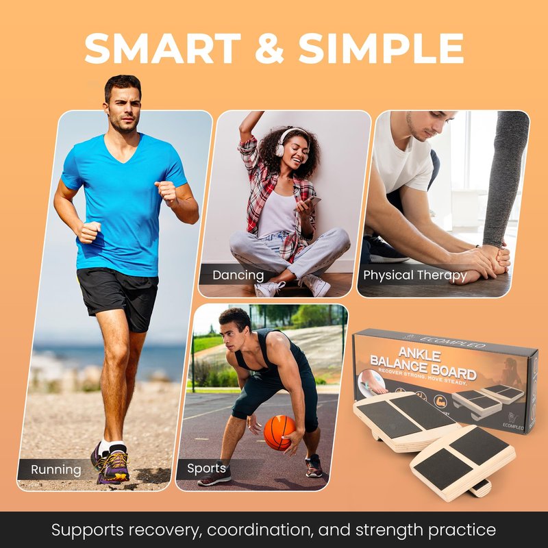 ECOMPLEO Ankle Balance Board & Foot Strengthener – Single Leg Stability Trainer for Physical Therapy, Sprain Recovery, Plantar Fasciitis Relief & Balance Training