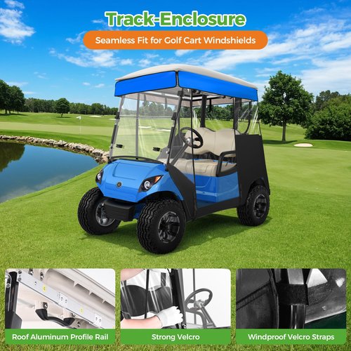 10L0L 2 Passenger Track-Style Enclosure Cover for Yamaha G29 Drive/Drive 2, Waterproof 600D Polyester Rain Shelter with Pre-Drilled Awning Track, 3-Piece Zip-Off Design, Roll-Up All Sides,Blue