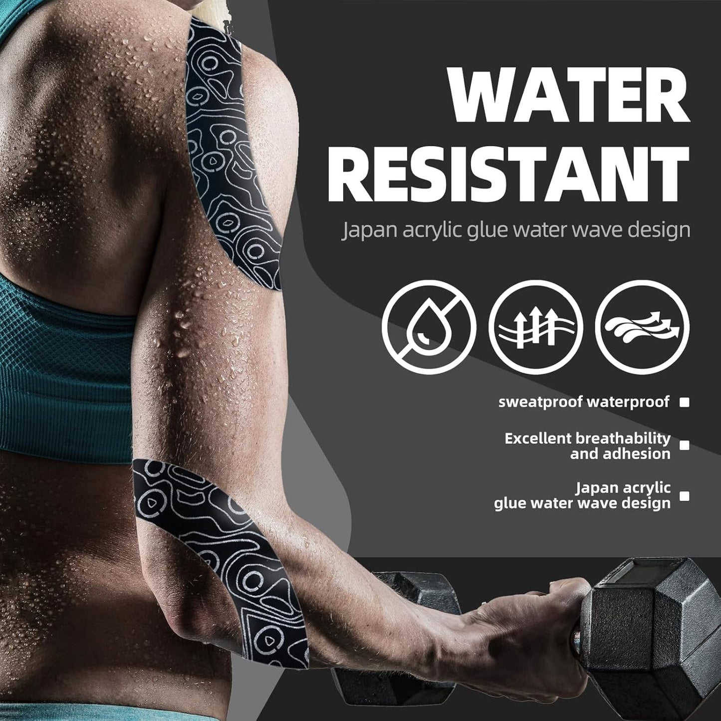 OK TAPE Kinesiology Tape - Pro Adhesive, Water-Resistant Elastic Athletic Tape | 103 Feet, Black