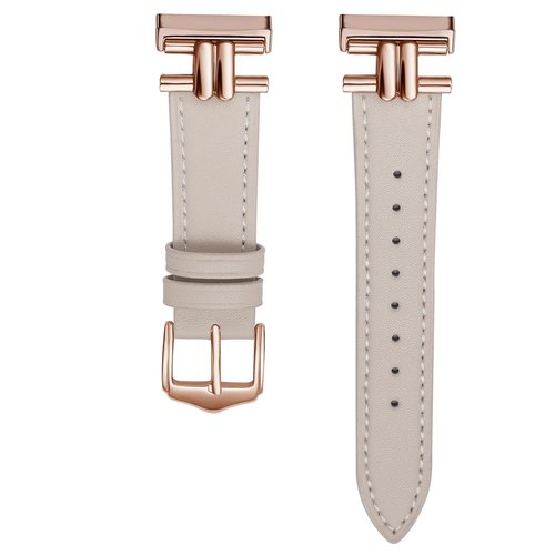 Leather Band Compatible with Fitbit Versa 4/Sense 2 Bands for Women, Dressy Slim Leather Strap Wristband Compatible with Fitbit Sense/Versa 3 luxurious Metal Buckle (Beige/Rose Gold)