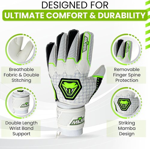 MAMBA Reflex Goalkeeper Gloves - Youth/Adult | Quality Latex Palm & Back Hand | Removable Finger Spine Protection