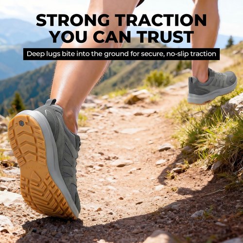 FitVille Men's Outdoor Hiking Shoes with High Traction Outsole, Water-Resistant & High Rebound Cushioning, Low-Top Trailing Shoes for Walking Trekking Camping Slate Gray